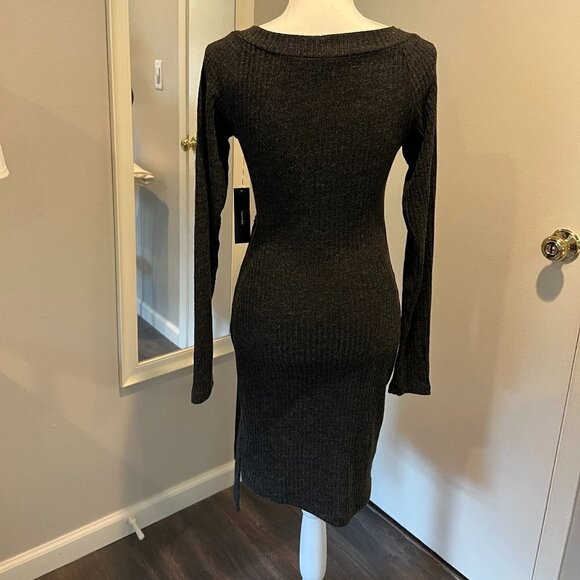 NWT Lulus Charcoal Grey Ribbed Long Sleeve wrap dress, Size Medium - Picture 6 of 15